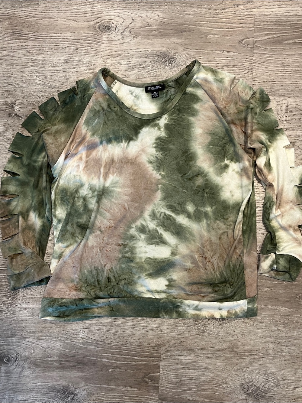 Rouge Olive, Taupe & Cream Tie-Dye Slit-Sleeve Pullover Size XL